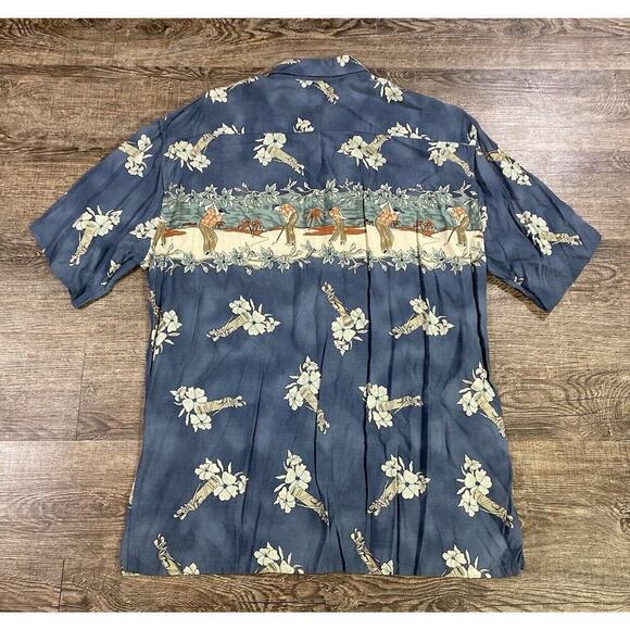Campia Men’s Medium Hawaiian Shirt Blue Button Up Short Sleeve Golf Theme - Picture 7 of 7